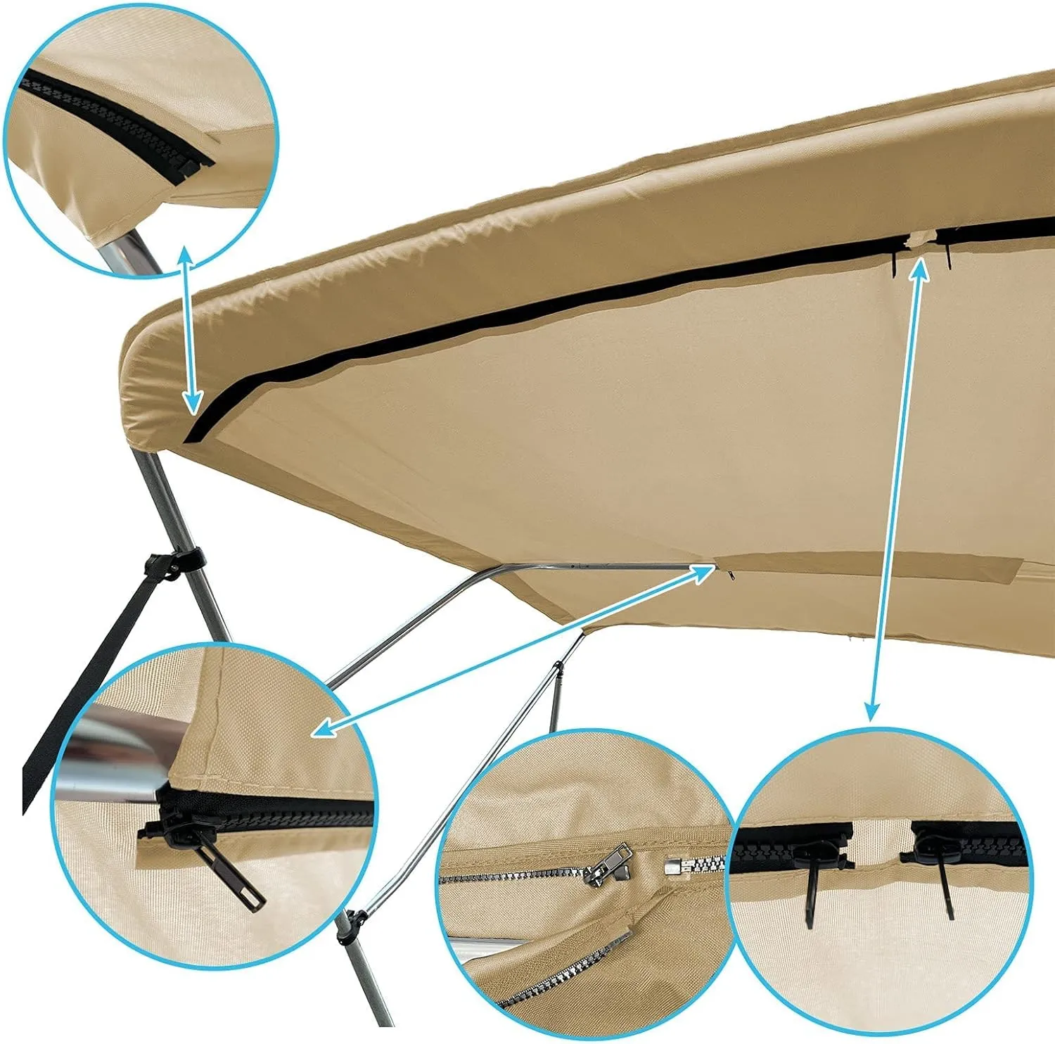 SavvyCraft 4 Bow Bimini Top Replacement Cover 9 Colors Options 8ft and 10ft Long, Durable Marine Grade Canvas Sun Shade Boat Canopy, Easy Install Zipper Sleeves, Replacement Canvas Only No Fram