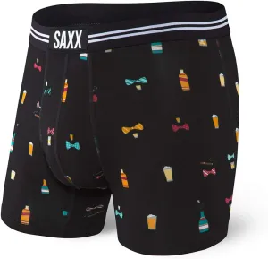 Saxx Men's Underwear - Vibe Super Soft Boxer Briefs with Fly and Built-in Pouch Support - Underwear for Men,Black Bowties N Booze,Small