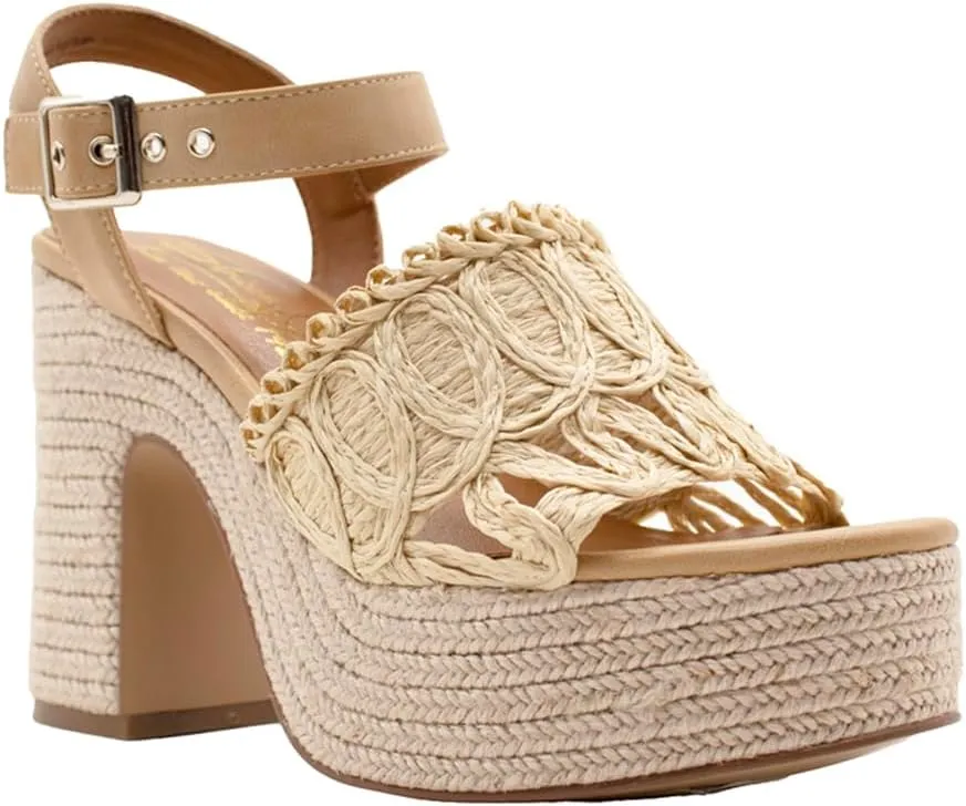 Sbicca Womens Bisbee Raffia Platform Espadrille Casual Sandals Casual High Heel 3" & Up - Brown