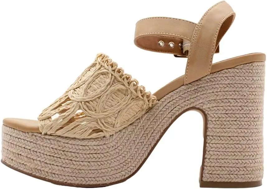 Sbicca Womens Bisbee Raffia Platform Espadrille Casual Sandals Casual High Heel 3" & Up - Brown