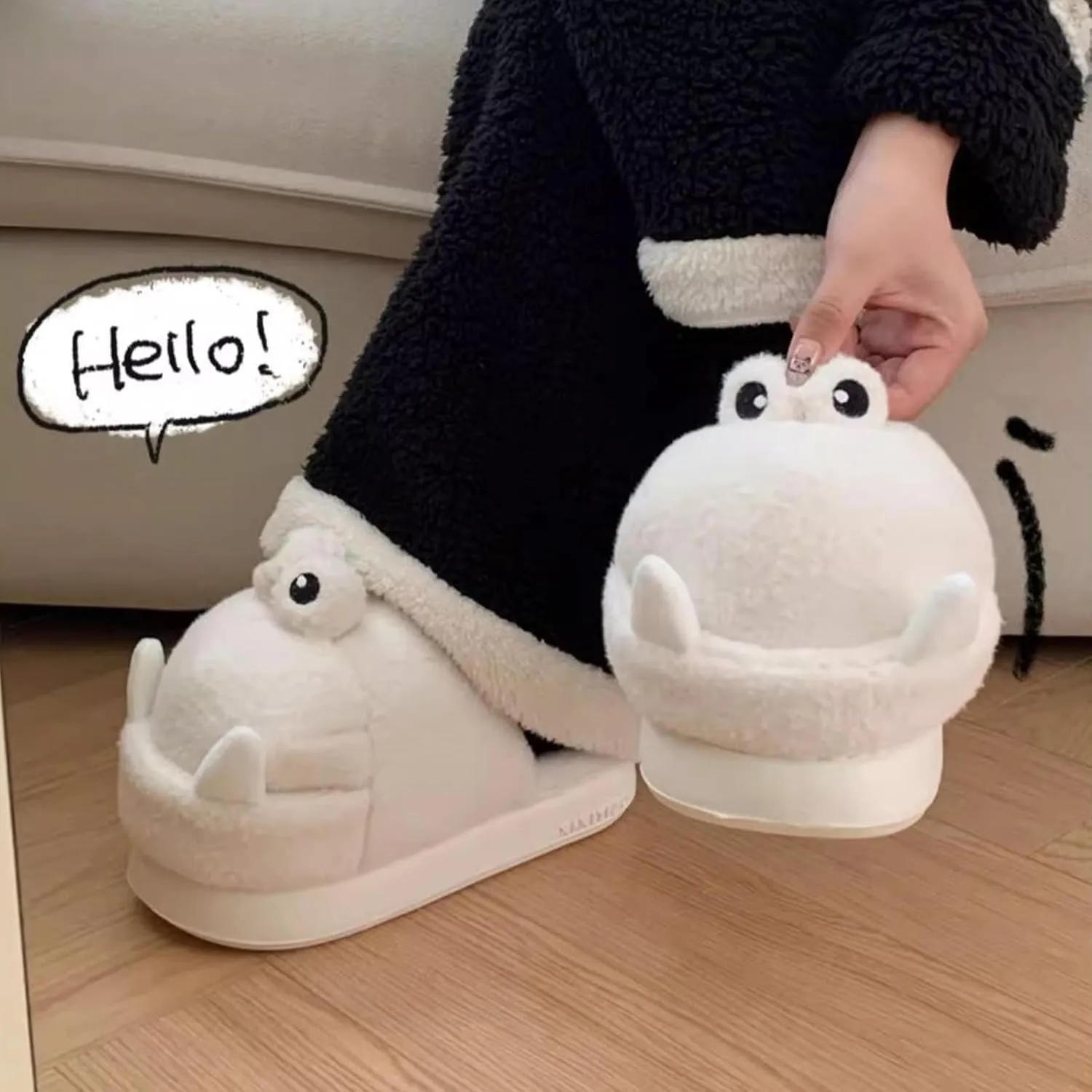 Schnappi Crocodile Slippers, Women's Fuzzy Crocodile Slipper Memory Foam Slippers, Cute Cartoon Animal Slides Winter Warm Cotton House Shoes (Green,12-13 Women/10-11 Men)