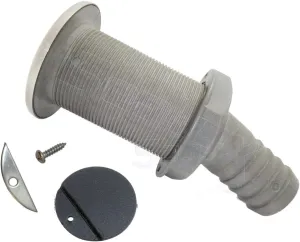 SeaLux Marine 15 Degree 316 SS Trim Cover Grey Poly Thru-Hull/STALON Scupper Drain with Rubber Flapper for Hose Dia. 1-1/2", Flange Dia. 3-1/4" for Bayliner Boat (Southco, Part Number M7-10-9005261)