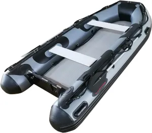 Seamax Recreational 10.8 Feet Inflatable Boat with High Pressure Airmat Floor Easy to Roll up,Max 4 Passengers and 15HP Rated-Dark Grey