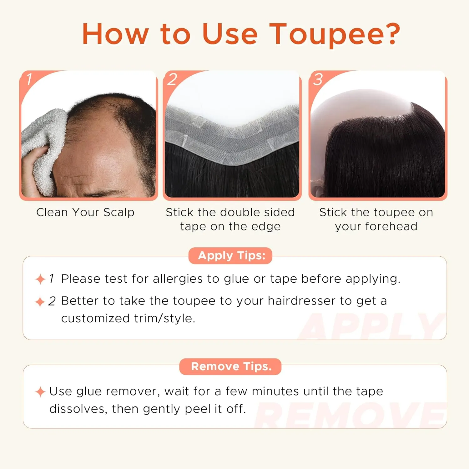 SEGO Men's Hairline Toupee 100% Human Hair Forehead Hairpiece V-Shape 1.57"x7" PU Thin Skin Base Natural Hairline Replacement（Hair:6" Long-#1 Jet Black