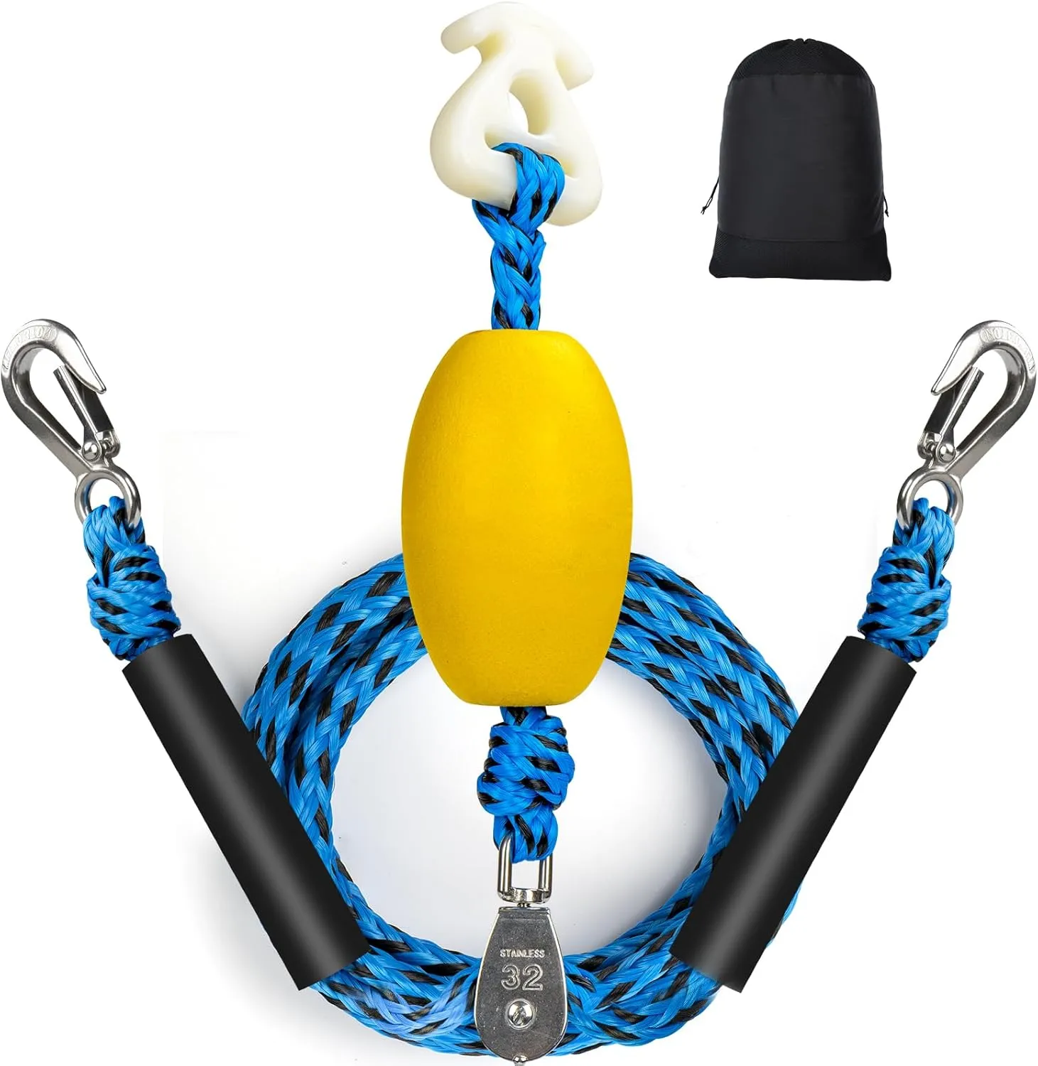 Self Centering Boat Tow Harness for Tubing, Boat Tow Rope Harness with Pulley and Large Hooks for Towing 1-4 Riders Towable Tubes, Pulling Water Skiing, Wakeboarding