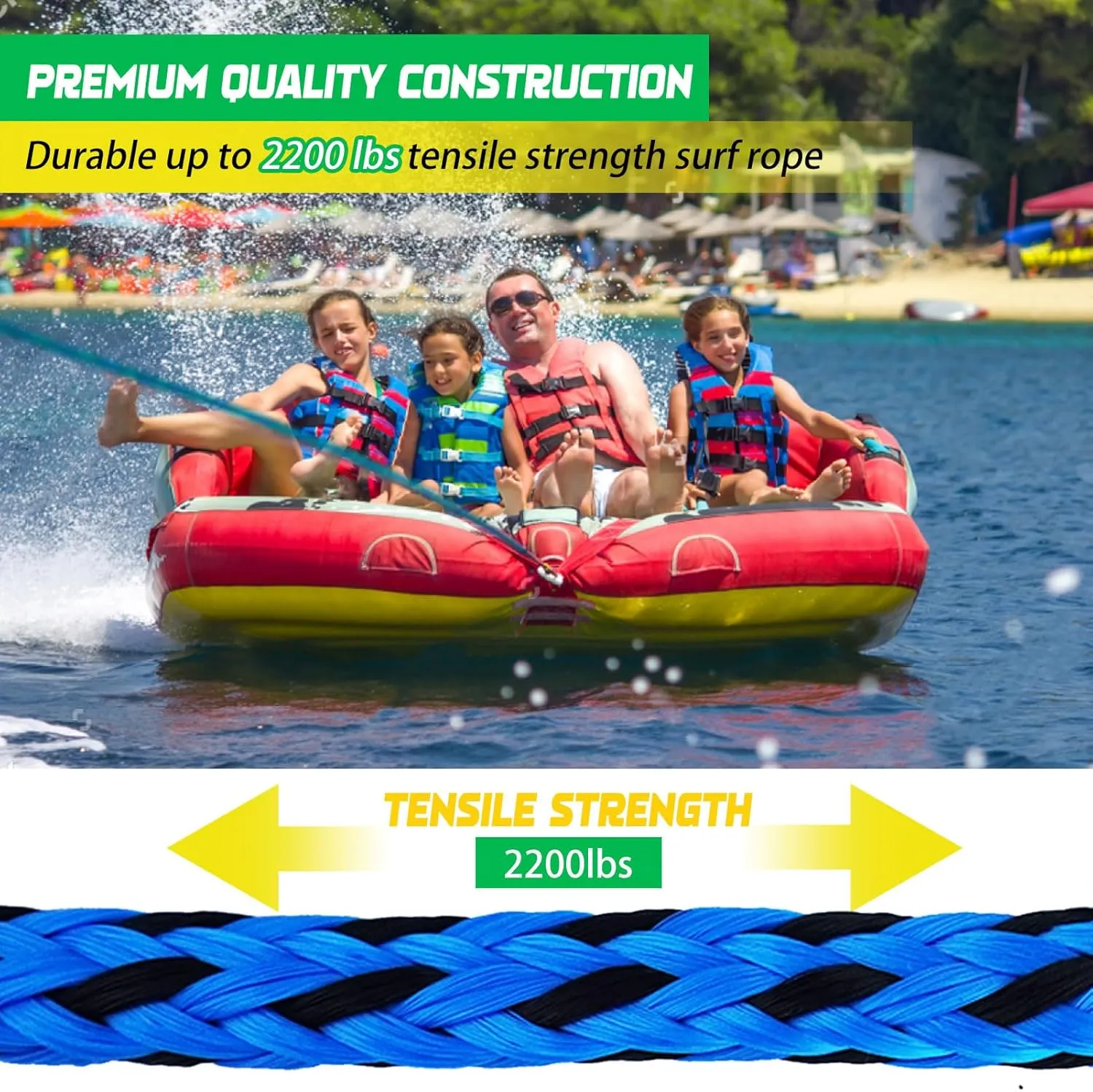Self Centering Boat Tow Harness for Tubing, Boat Tow Rope Harness with Pulley and Large Hooks for Towing 1-4 Riders Towable Tubes, Pulling Water Skiing, Wakeboarding