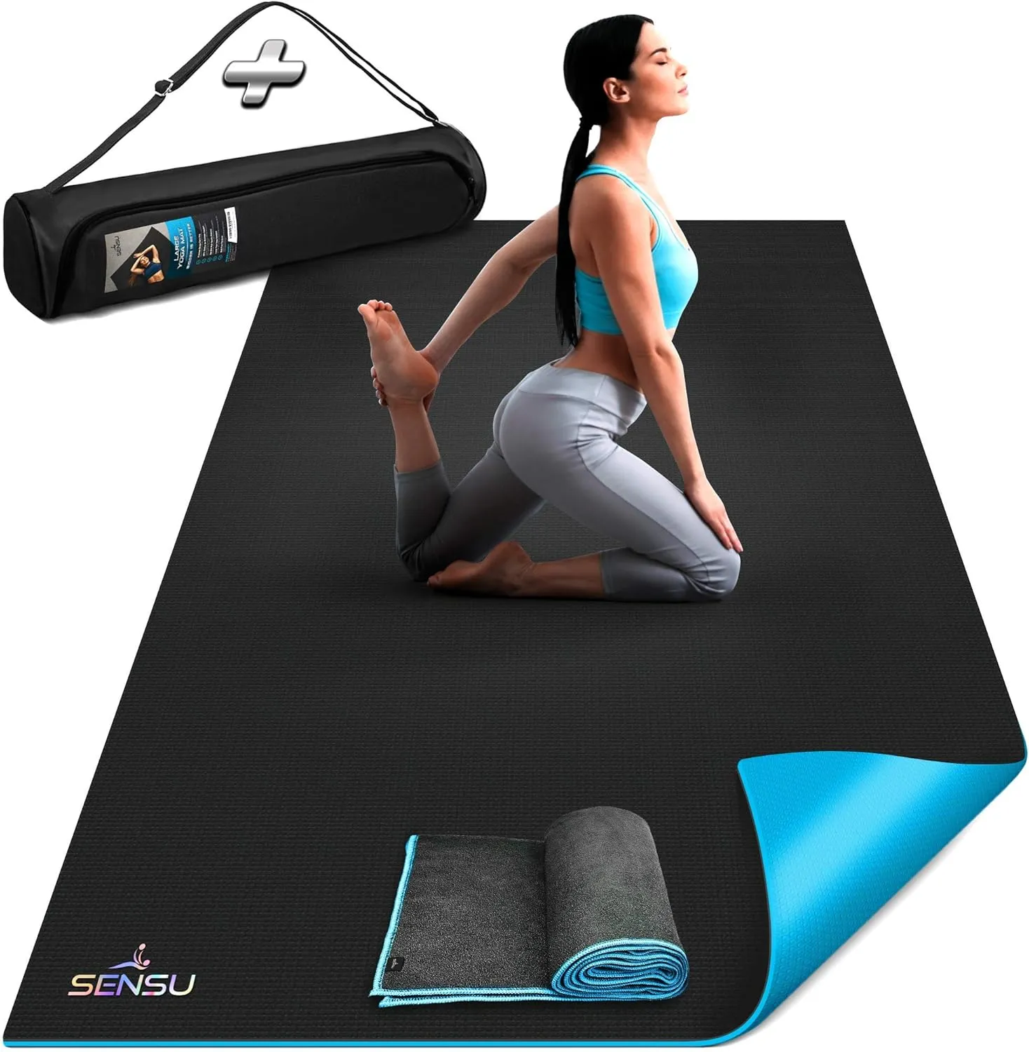 Sensu Large Yoga Mat – 6' x 4' x 9mm Extra Thick Yoga Mat for Men and Women – Non-Slip Surface for Extra Grip – Ideal for Hot Yoga, Pilates, Grounding and Meditation at Home or in Studios