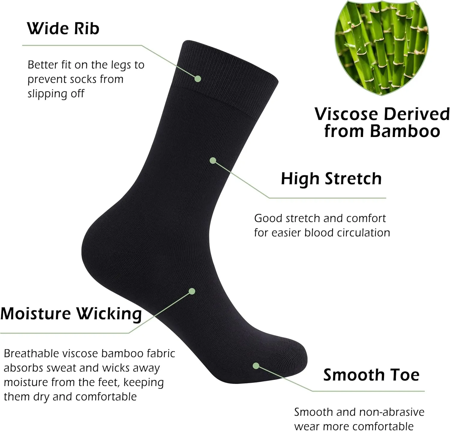 SERISIMPLE Viscose Bamboo Dress Men Sock Thin Soft Crew Anti Odor Lightweight Sock Breathable Comfort Cool soft Sock 5 Pairs