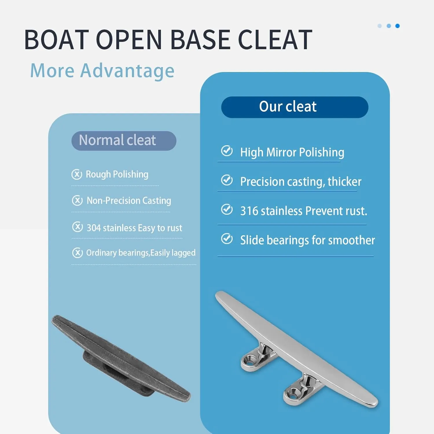 SHENGHUISS Boat Cleat 316 Stainless Steel Open Base Boat Dock Cleats Flat Top Mooring Cleat for Boat, Deck, Dock, Hook (4"/5"/6"/8"/10"/12")