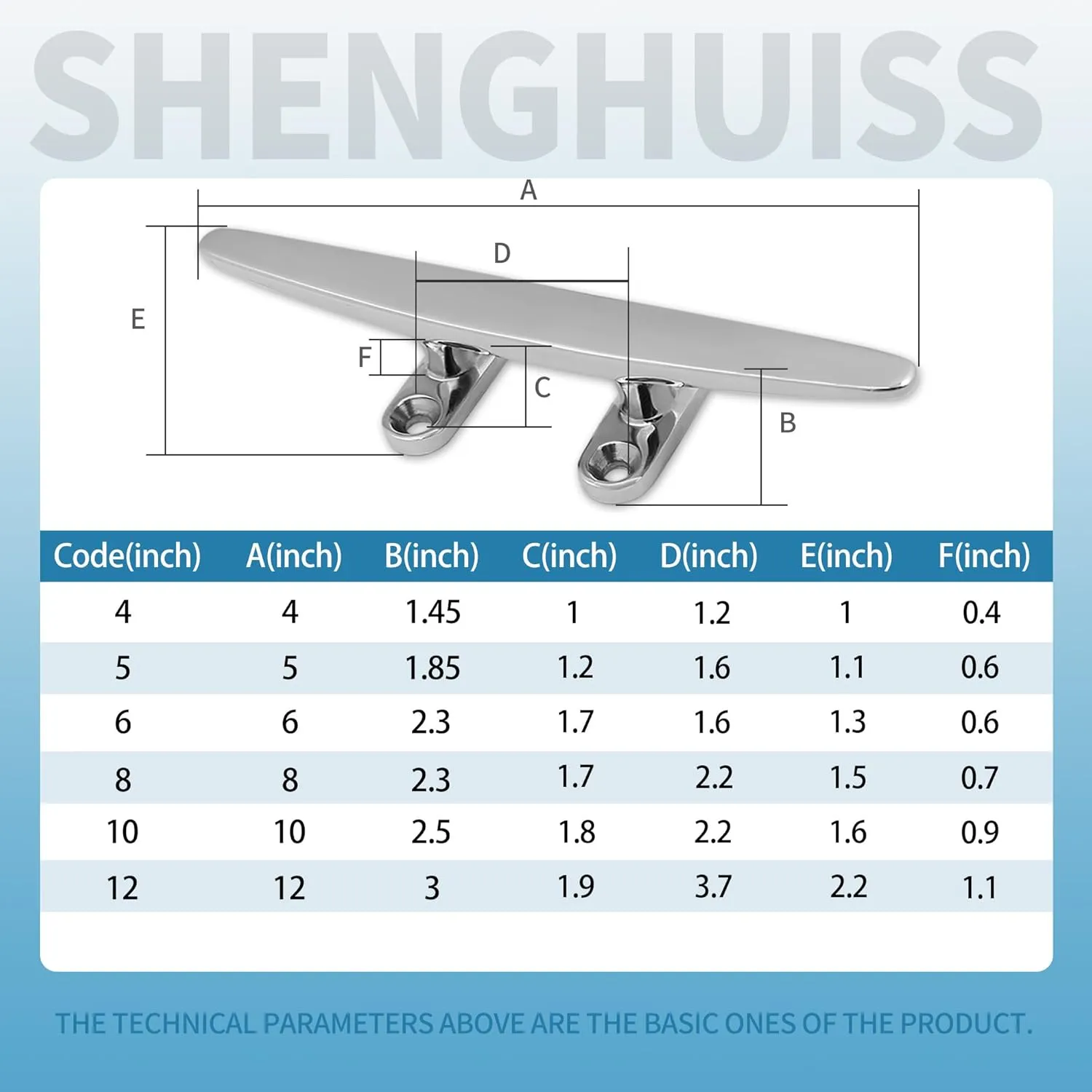 SHENGHUISS Boat Cleat 316 Stainless Steel Open Base Boat Dock Cleats Flat Top Mooring Cleat for Boat, Deck, Dock, Hook (4"/5"/6"/8"/10"/12")
