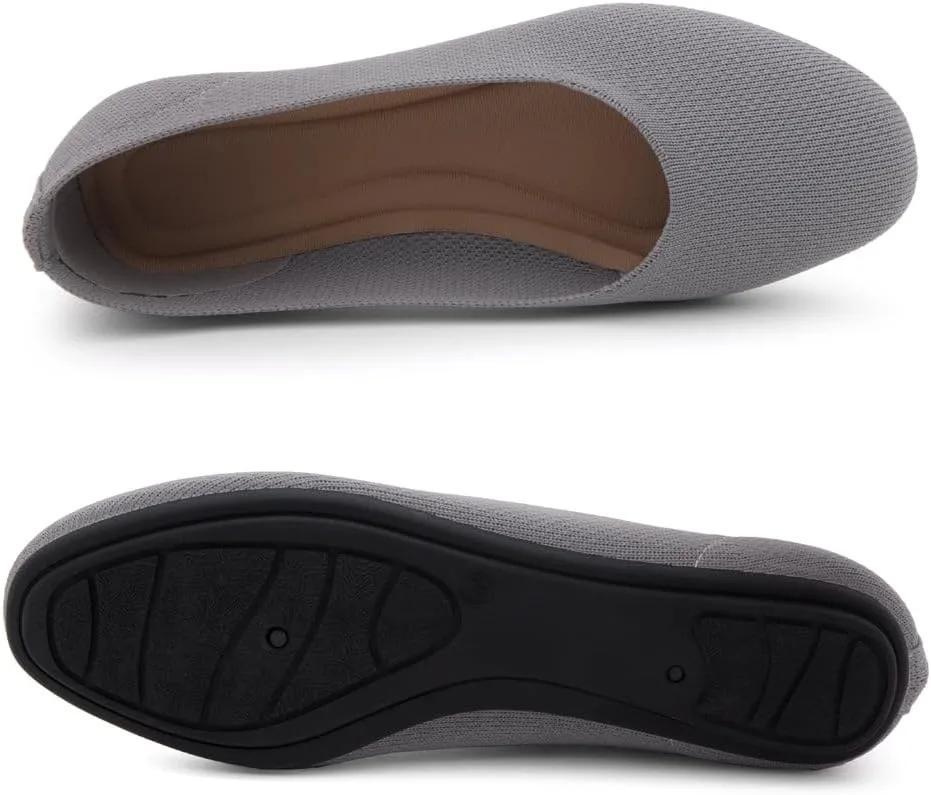 Shoe Land SL-Memory Women’s Flats – Round Toe Dressy Ballet Flats, Foldable Slip-On Knit Flat Shoes with Memory Foam, Comfortable for Daily Wear, Work, Office, and Party