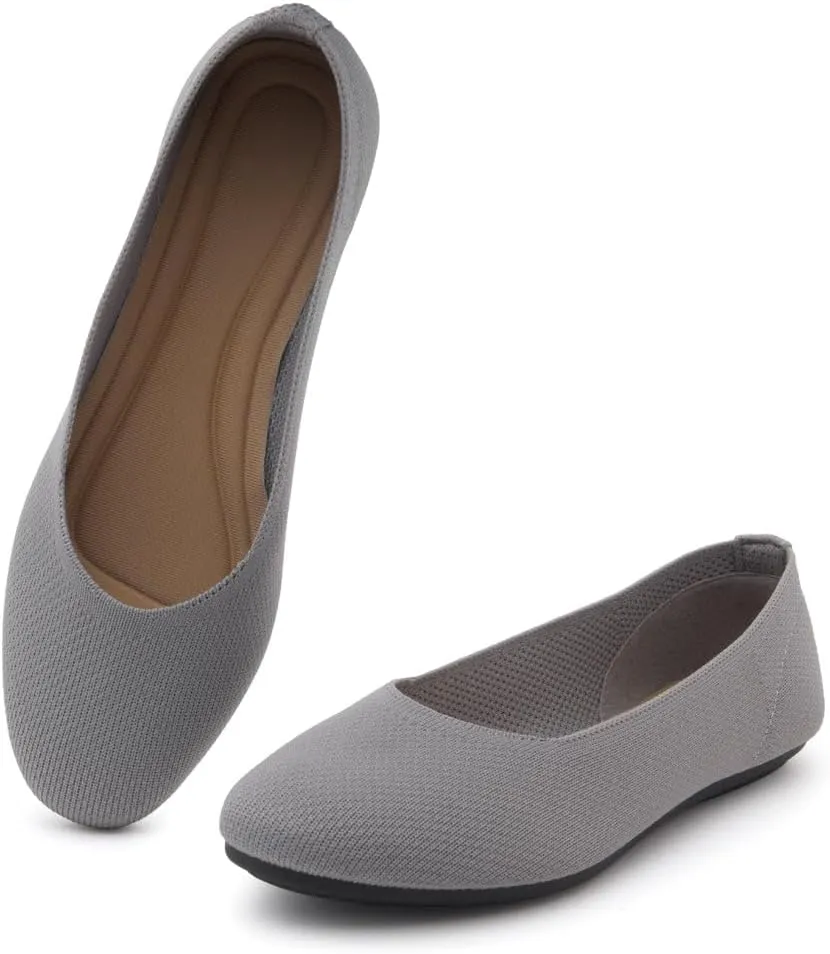 Shoe Land SL-Memory Women’s Flats – Round Toe Dressy Ballet Flats, Foldable Slip-On Knit Flat Shoes with Memory Foam, Comfortable for Daily Wear, Work, Office, and Party