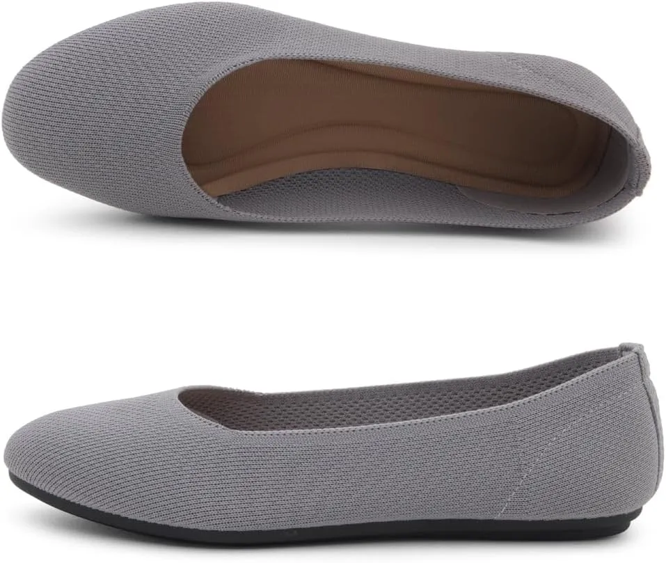 Shoe Land SL-Memory Women’s Flats – Round Toe Dressy Ballet Flats, Foldable Slip-On Knit Flat Shoes with Memory Foam, Comfortable for Daily Wear, Work, Office, and Party