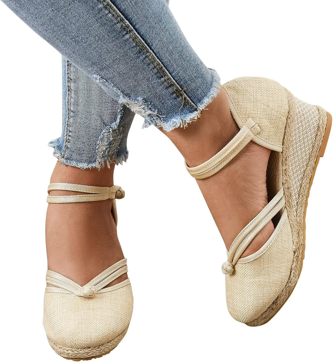 Slide Spring Wedge Sandals for Women Dressy Covered Toe Summer Straw Ladies Trendy Cover Heel 2024 Buckle Work Office