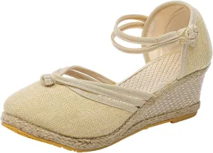 Slide Spring Wedge Sandals for Women Dressy Covered Toe Summer Straw Ladies Trendy Cover Heel 2024 Buckle Work Office