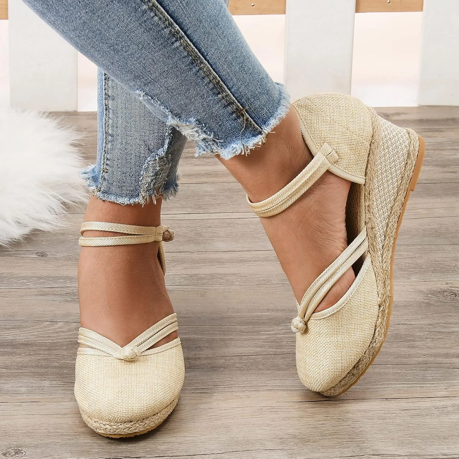 Slide Spring Wedge Sandals for Women Dressy Covered Toe Summer Straw Ladies Trendy Cover Heel 2024 Buckle Work Office