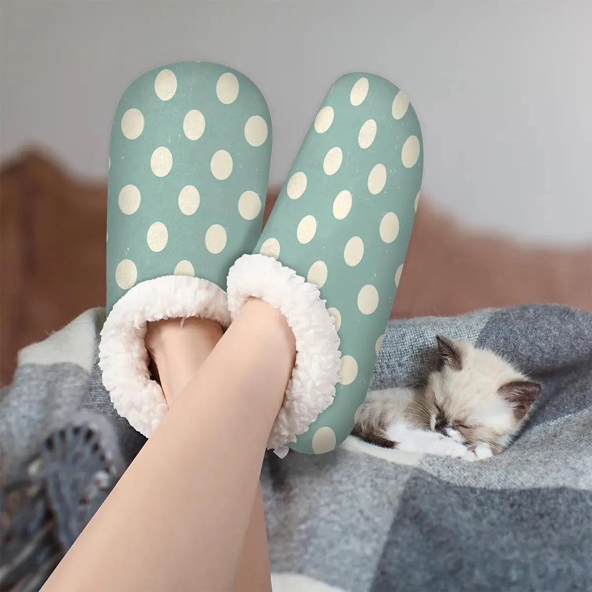 Slippers for Women Polka Dot Red Warm Soft Cozy Warm House Slipper