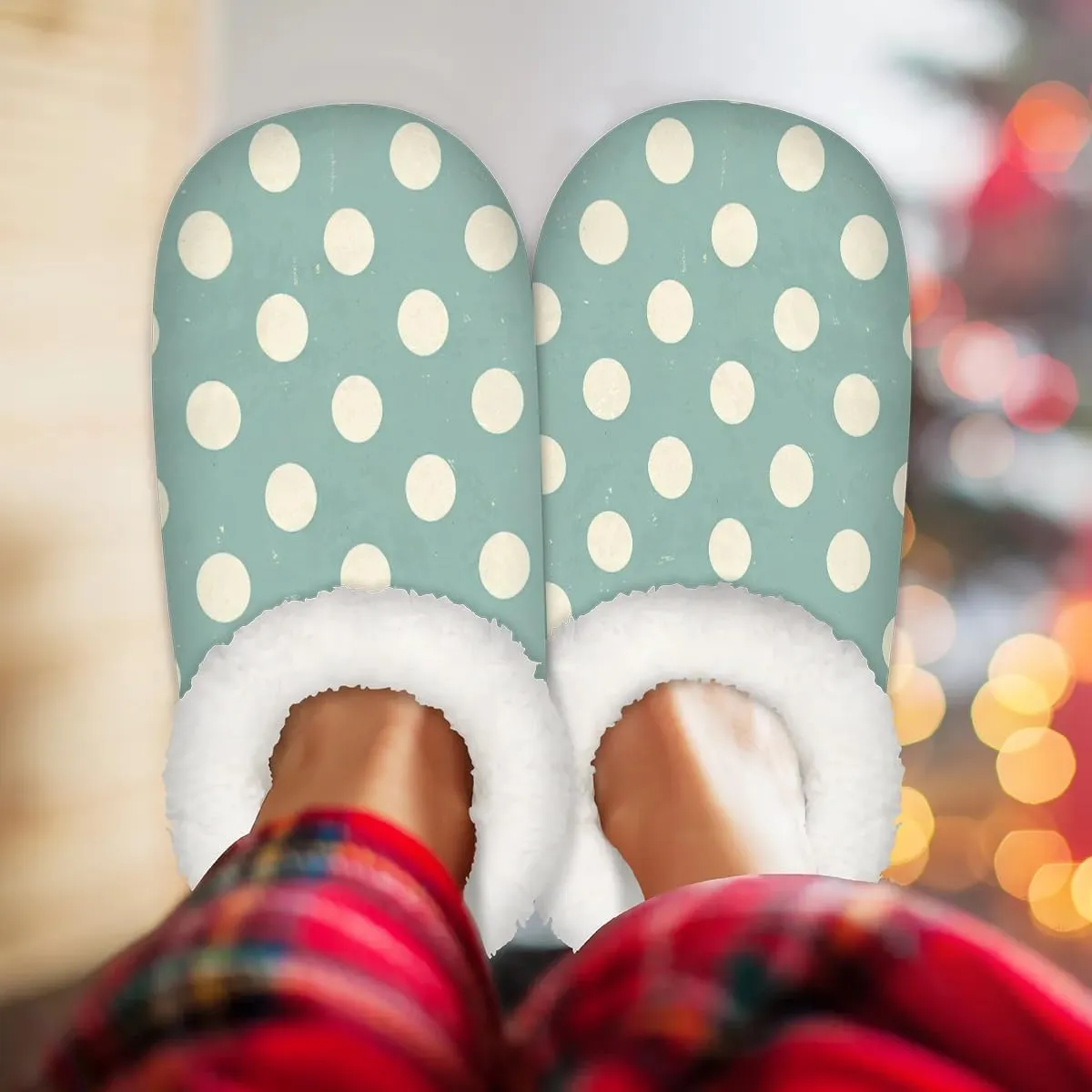 Slippers for Women Polka Dot Red Warm Soft Cozy Warm House Slipper
