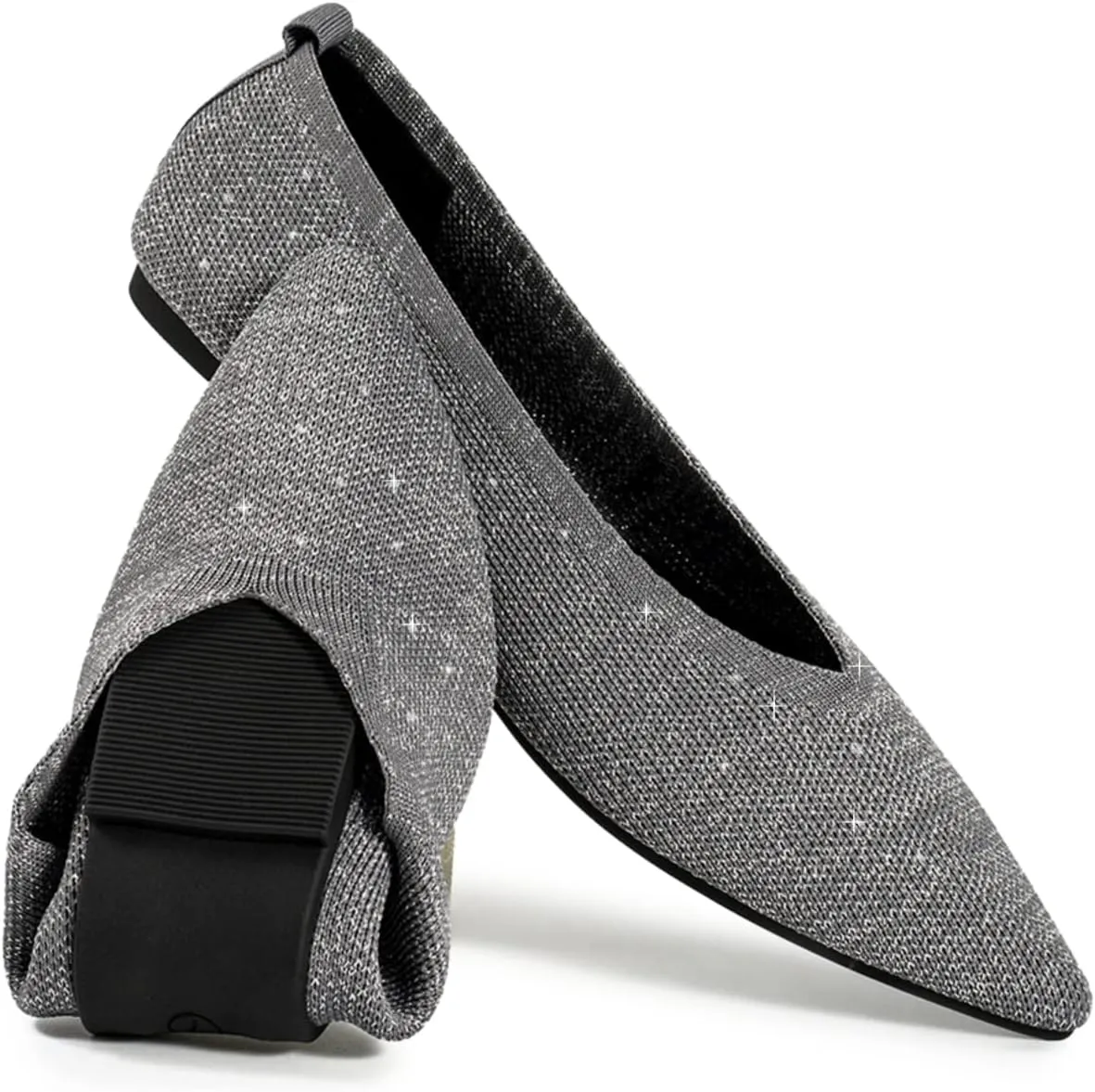 Slocyclub Flat Shoes for Women Classic Pointed Toe Slip On Ballet Shoes Knitted Texture Black Comfortable Dress Shoes