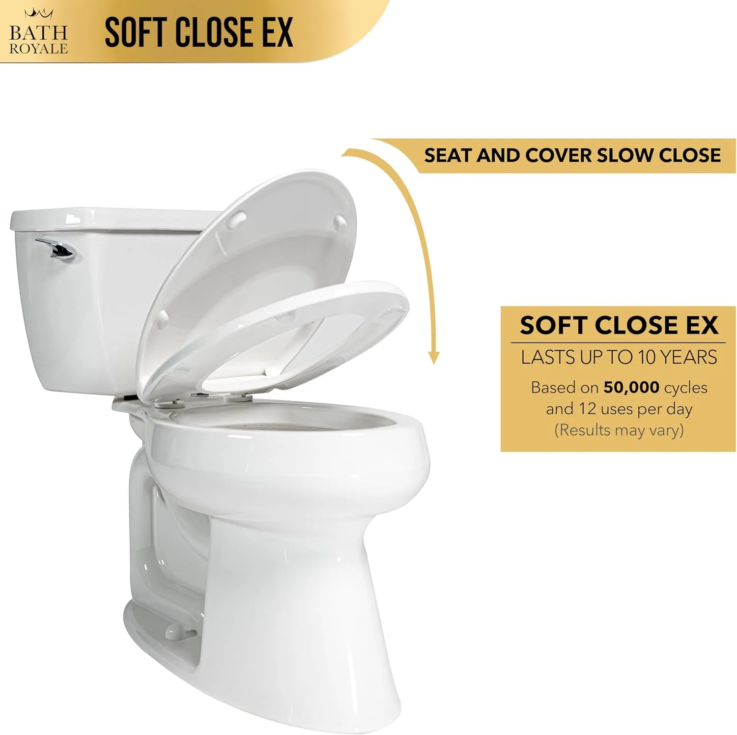 Slow Close Toilet Seat BR501-00 White Elongated, Stain-Resistant and Easy to Keep Clean, Heavy Duty Fits All Toilet Brands, Executive Series