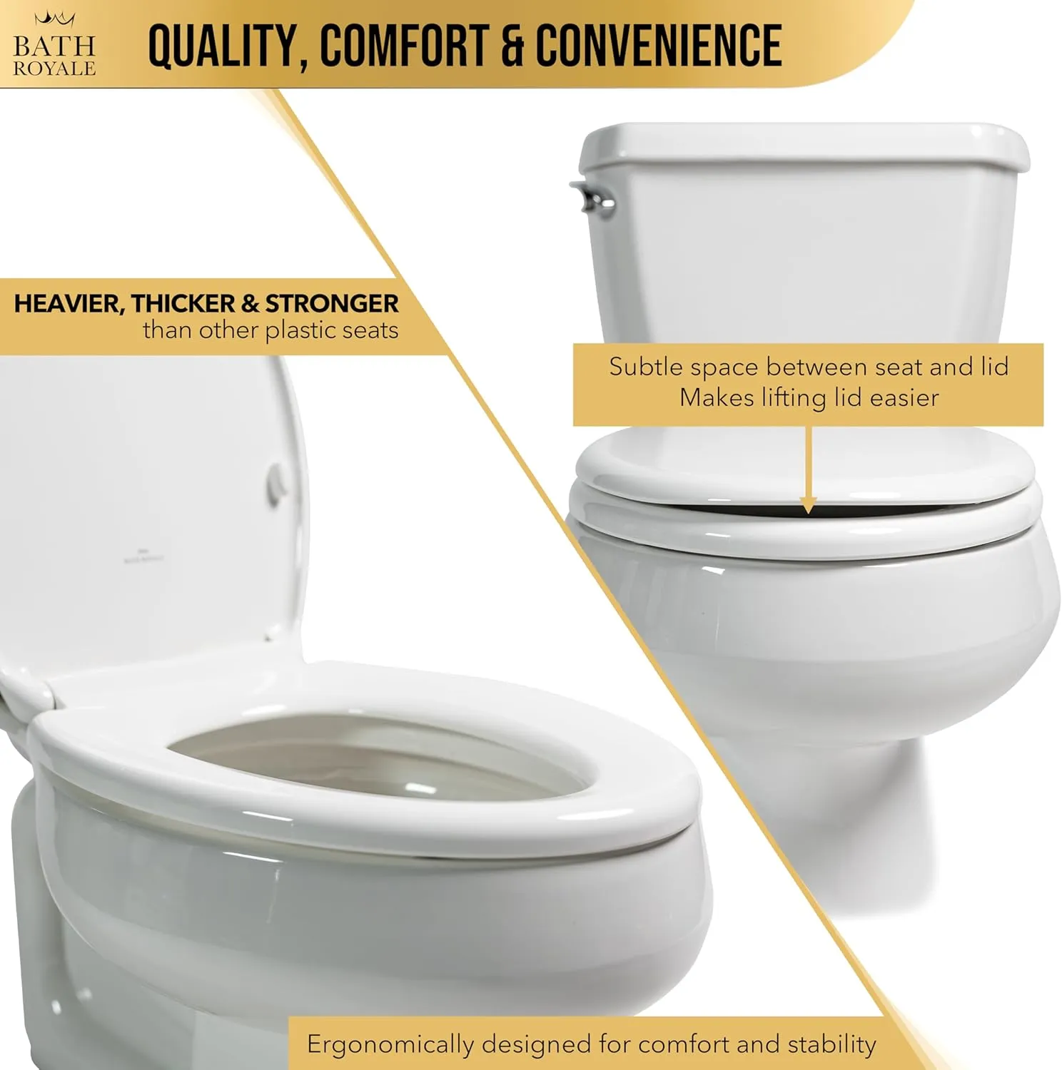 Slow Close Toilet Seat BR501-00 White Elongated, Stain-Resistant and Easy to Keep Clean, Heavy Duty Fits All Toilet Brands, Executive Series