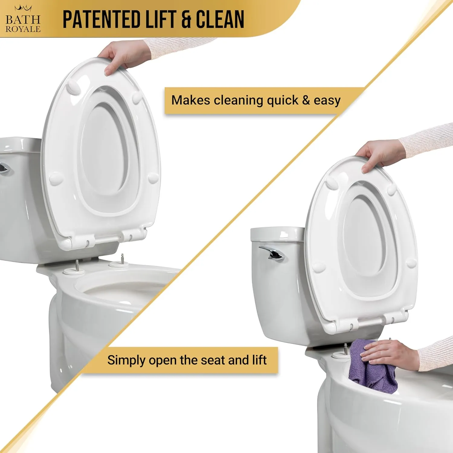 Slow Close Toilet Seat BR501-00 White Elongated, Stain-Resistant and Easy to Keep Clean, Heavy Duty Fits All Toilet Brands, Executive Series