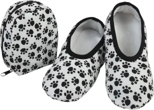 Snoozies Skinnies Packable and Foldable Travel Slippers for Women with Zipper Pouch, Soft Sherpa-Lined Slipper Socks Non-Skid