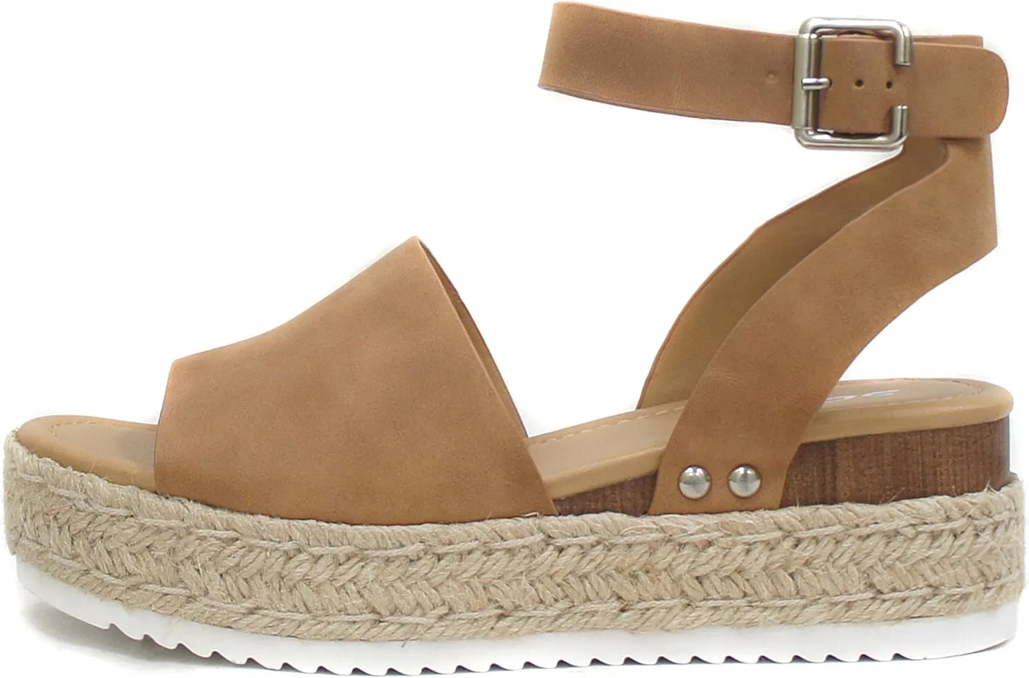 Soda Topic by TrendyFashion ~ Espadrille Jute Platform Open Toe Wedge Casual Fashion Sandals w/Ankle Strap Buckle (Tan, numeric_10)