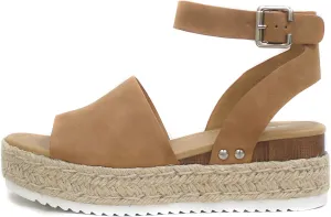 Soda Topic by TrendyFashion ~ Espadrille Jute Platform Open Toe Wedge Casual Fashion Sandals w/Ankle Strap Buckle (Tan, numeric_10)