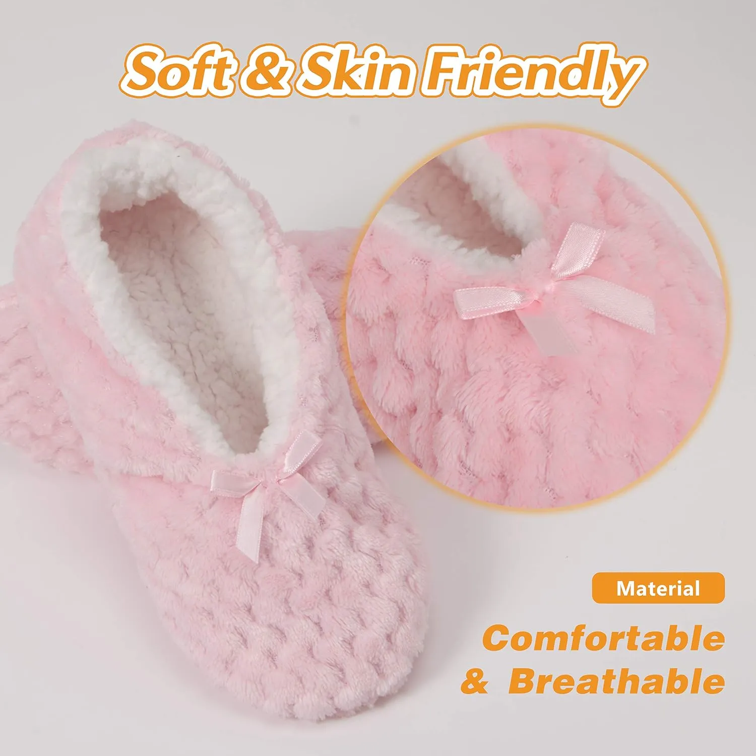 Soft Slipper Socks Warm Cozy Fuzzy Sleeper Non-Slip Sole Lined Socks for Women Home Spa Hotel