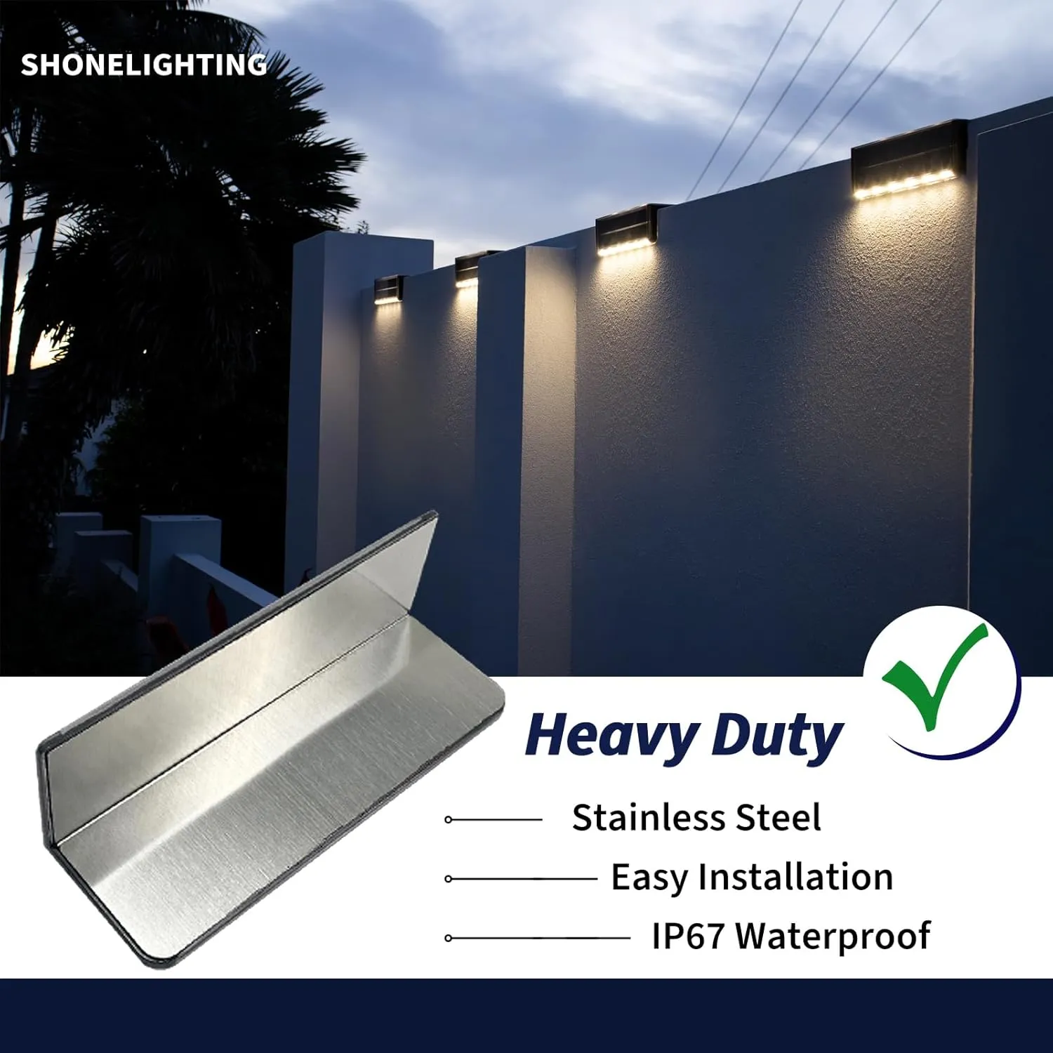 Solar Pool Deck Light, IP67 Waterproof 2-Way Step LED, Heavy Duty Stainless-Steel Retaining Wall Light, Ultra-Thin & Anti-Trip for Path, Yard, Stair (Warm White, 6Pack)