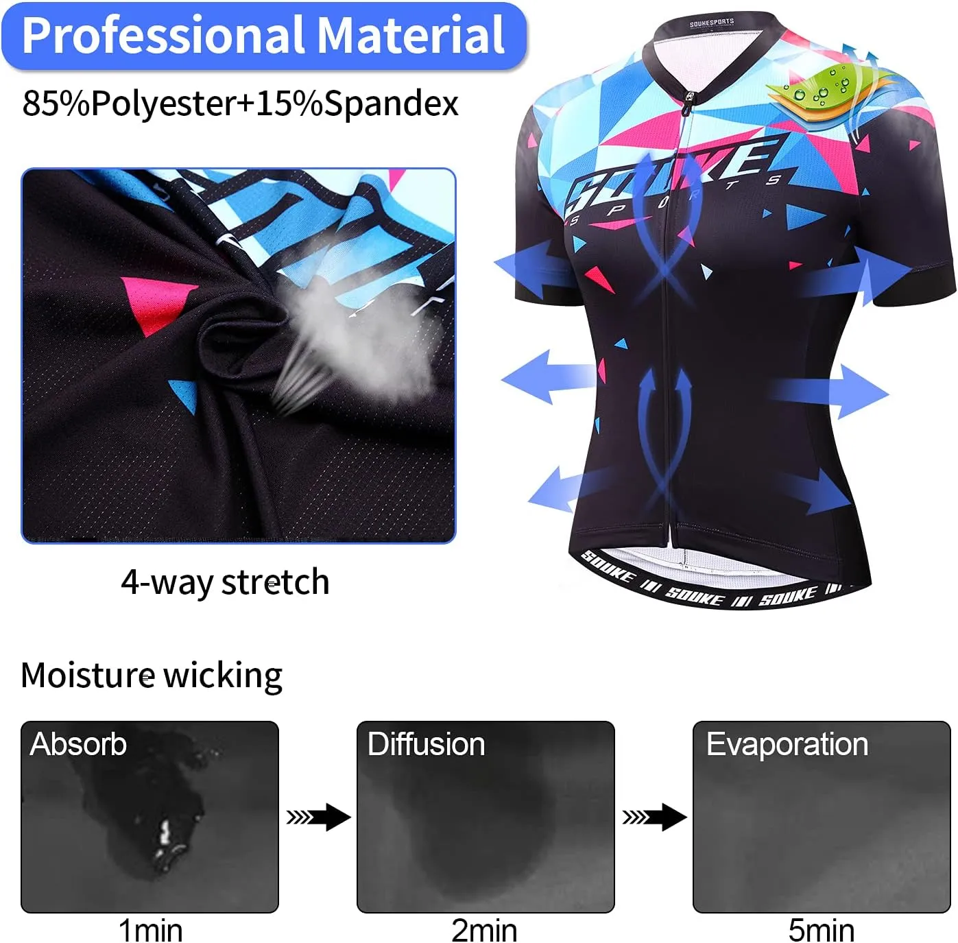 Souke Sports Women's Cycling Jersey Biking Shirts Short Sleeve Shirt Biking Clothing
