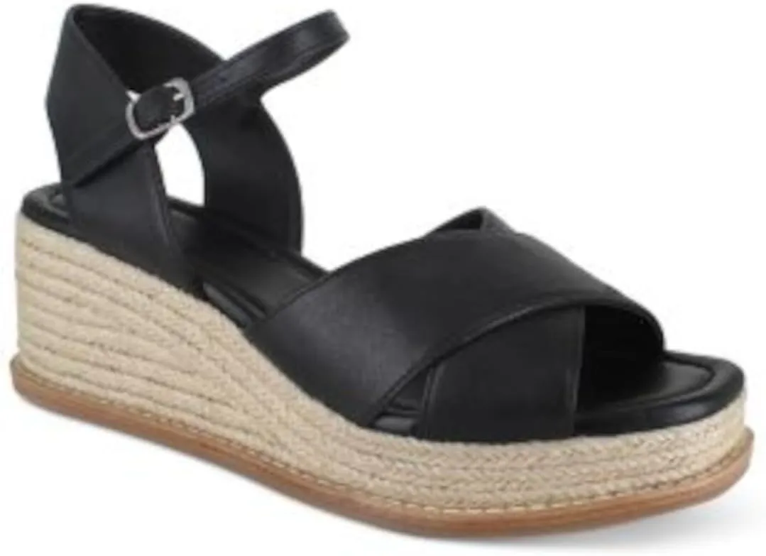 Splendid Womens Black Cross Straps Woven 1" Platform Ankle Strap Cushioned Danny Square Toe Wedge Buckle Leather Espadrille Shoes 8 M