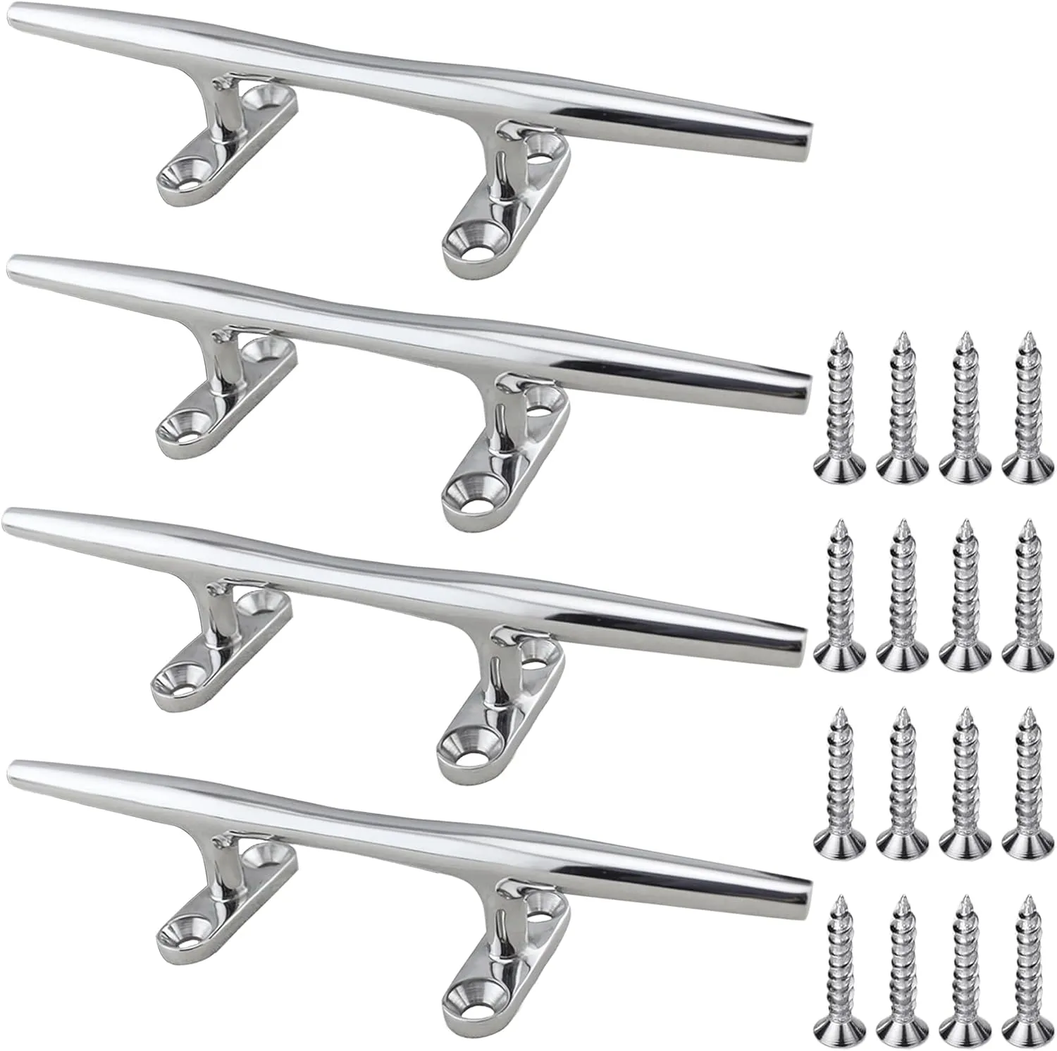 Stainless Steel Boat Cleats, 4 inch, 5 inch, 6 inch, Open Base, Marine Grade 316 SS, Rope Cleat, Tie Down, Mooring Accessories with Screws for Boat, Pontoon, Yacht, Deck