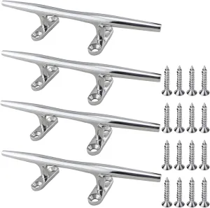 Stainless Steel Boat Cleats, 4 inch, 5 inch, 6 inch, Open Base, Marine Grade 316 SS, Rope Cleat, Tie Down, Mooring Accessories with Screws for Boat, Pontoon, Yacht, Deck