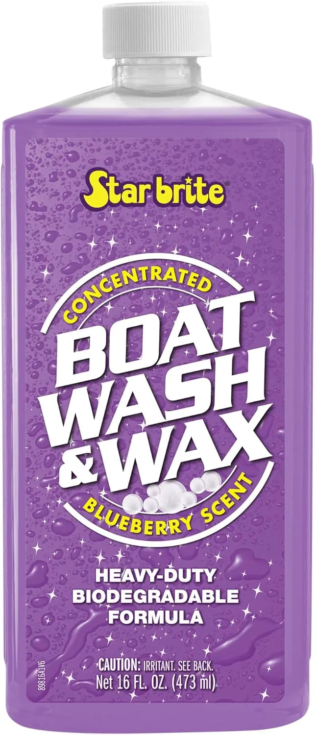 STAR BRITE Boat Wash & Wax - Heavy Duty Concentrate - Clean, Shine & Protect in One Easy Step - 1 Ounce Makes 1 Gallon - Blueberry Scent