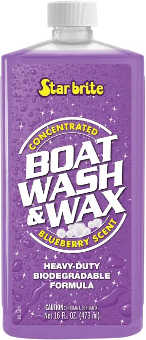 STAR BRITE Boat Wash & Wax - Heavy Duty Concentrate - Clean, Shine & Protect in One Easy Step - 1 Ounce Makes 1 Gallon - Blueberry Scent