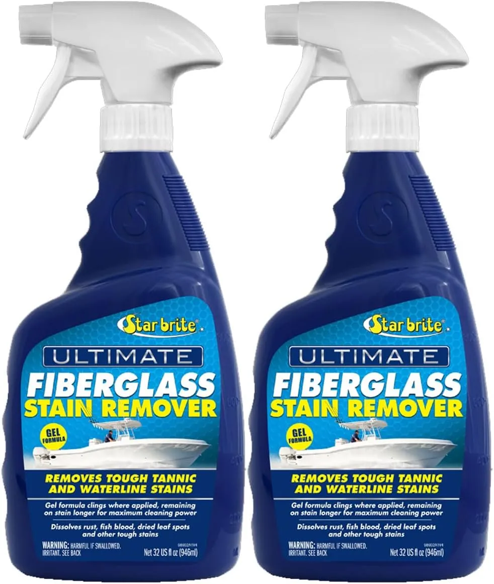 StarBrite Ultimate Fiberglass Stain Remover - Easy-to-Use Marine Grade Solution to Eliminate Tough Rust, Leaf & Waterline Stains for Boats and More - Maximum Cleaning Power Gel Spray - 2 Pack