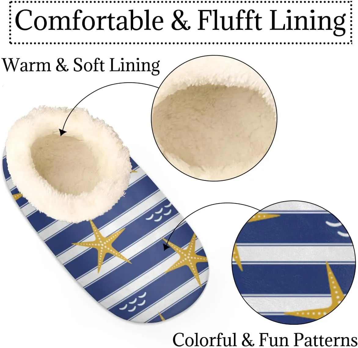 Starfish Women's Slippers, Stripe Soft Cozy Plush Lined House Slipper Shoes Indoor Non-Slip Slippers for Women Girls Boys Teenager