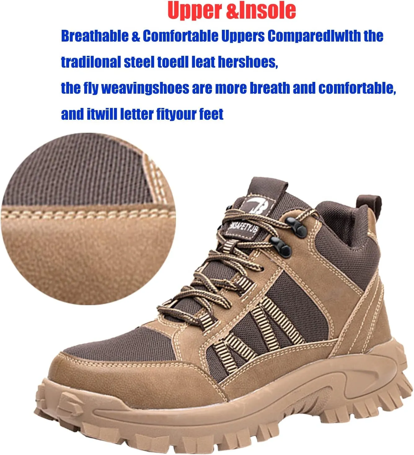 Steel Toe Work Shoes,for Walking, Hiking, Outdoor Exploitation, Construction, Industrial,