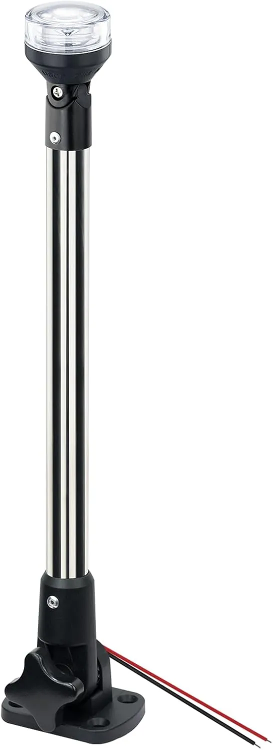 Stern Light Boat Anchor Light Marine Navigation Bimini LED USCG 2 NM Fold Down Base All Round White 2 Pin 12 Volts 24 Inches (Adjustable Base)
