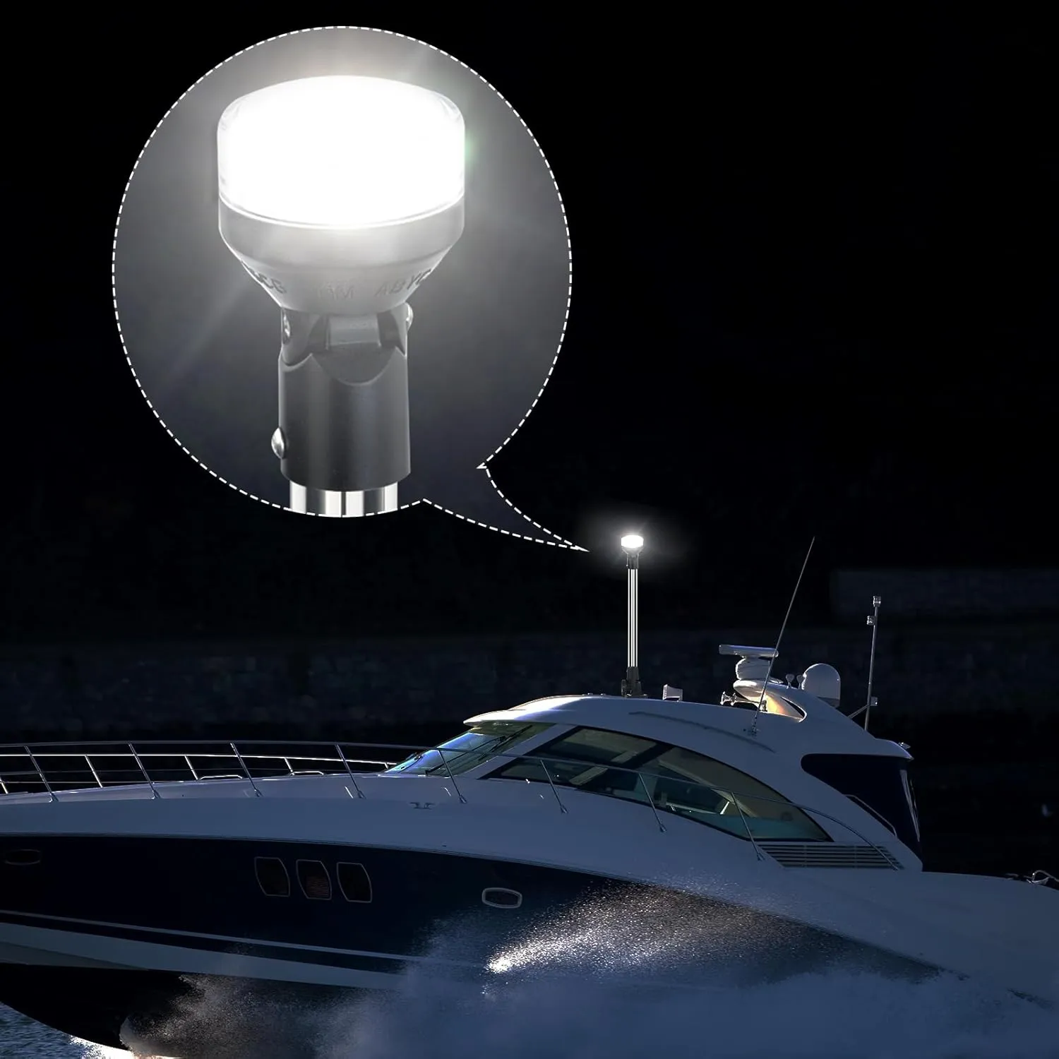 Stern Light Boat Anchor Light Marine Navigation Bimini LED USCG 2 NM Fold Down Base All Round White 2 Pin 12 Volts 24 Inches (Adjustable Base)