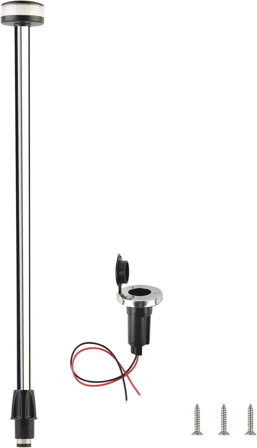 Stern Light Boat Anchor Light Marine Navigation lights All Round White LED USCG 2 NM Removable 2 Pin Plug in Base 12 Volts 22 Inches