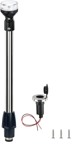 Stern Light Boat Anchor Light Marine Navigation lights USCG 2 NM All Round White LED Removable 2 Pin 12 Volts 24 Inches (Stainless steel Cover with plug-in base)
