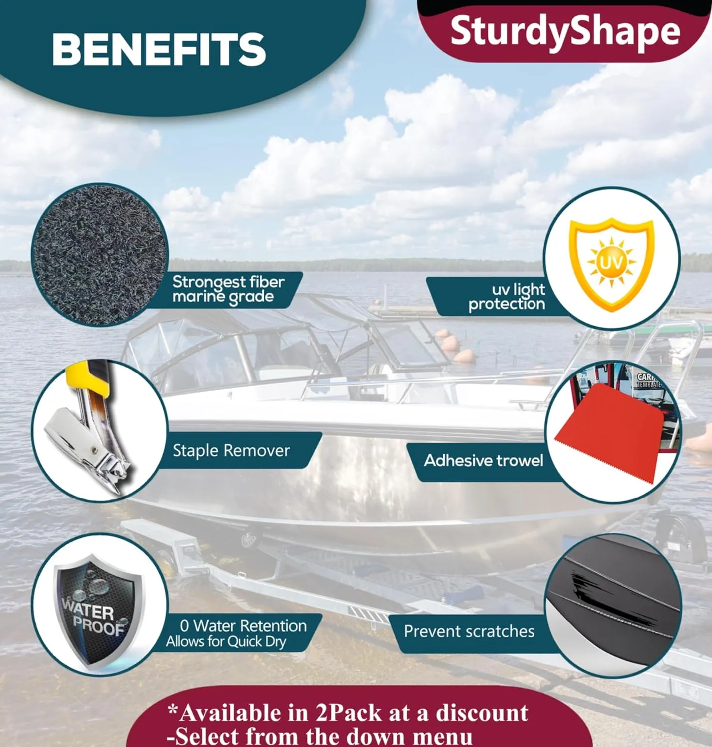 SturdyShape Thick Boat Trailer Bunk Carpet Kit 20x20 25oz - Marine Grade