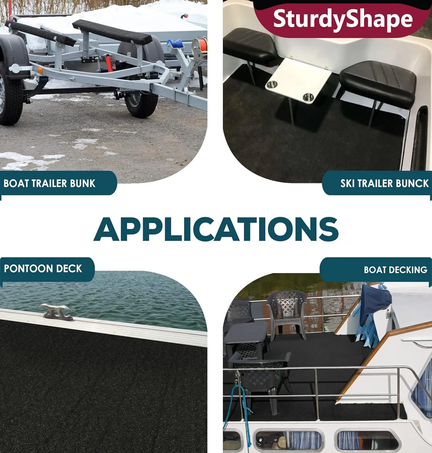 SturdyShape Thick Boat Trailer Bunk Carpet Kit 20x20 25oz - Marine Grade