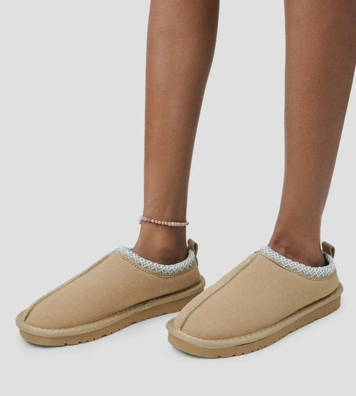 Suede Flatform Slipper in Light Chestnut