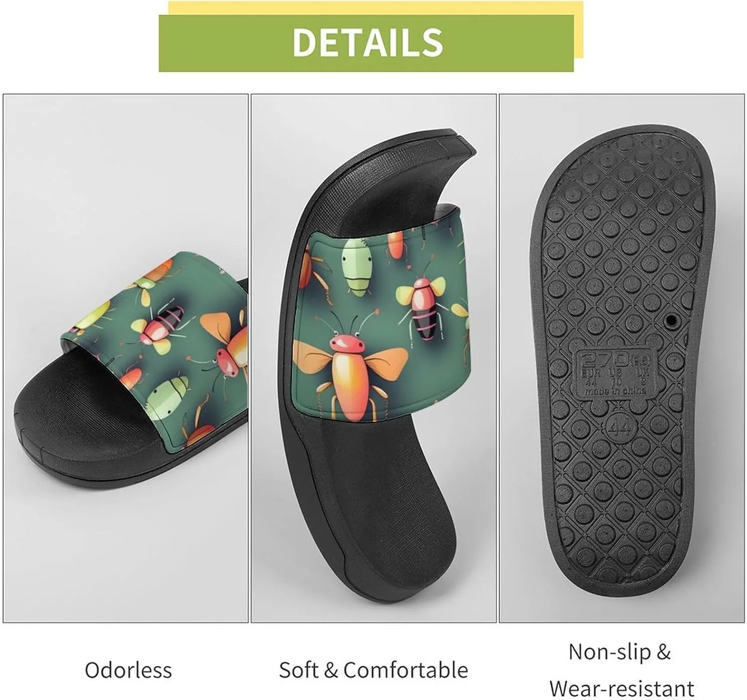 Summer Womens Slipper Home Slippers Insect Atlas Non-slip Shower Sandals Fashion Sandles for Men