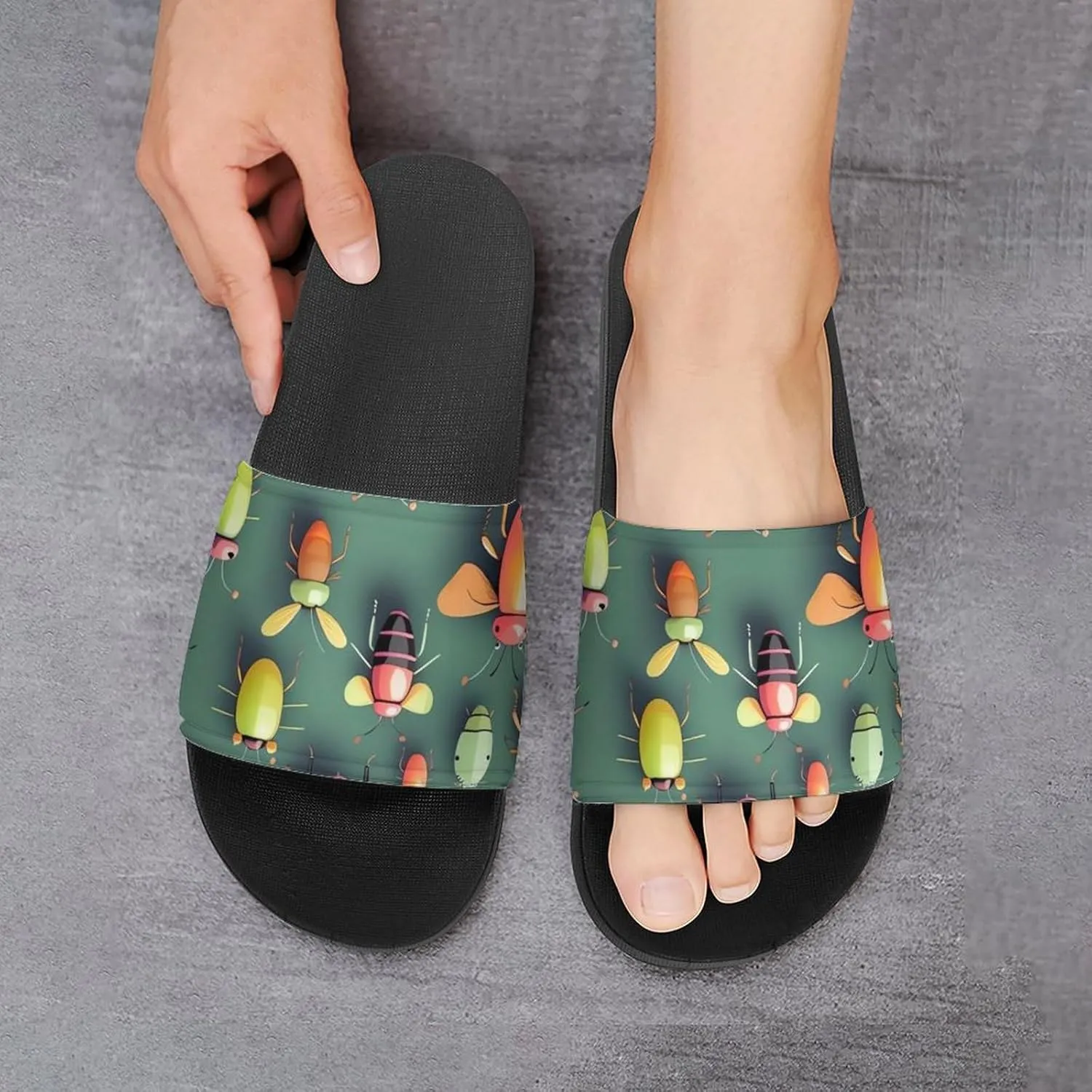 Summer Womens Slipper Home Slippers Insect Atlas Non-slip Shower Sandals Fashion Sandles for Men
