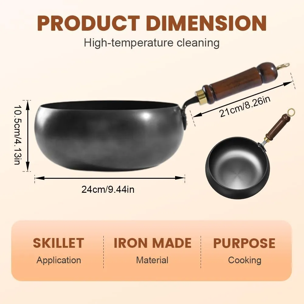 Suntuup Japanese Iron Pan, Uncoated Thick Iron Pot, 9.45in Suitable for Pots On Electric Stoves, Induction Cookers And Gas Stoves (Medium-with Lid)